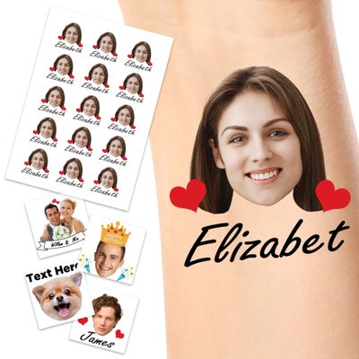 Personalized Temporary Tattoos, Custom Face Tattoos for Birthday Wedding Bachelorette Party, 1 Set of 15 Pieces Customized Tattoos Temporary