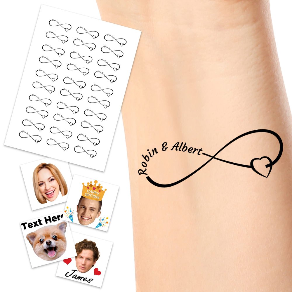 Personalized Temporary Tattoos, Custom Face Tattoos for Birthday Wedding Bachelorette Party, 1 Set of 15 Pieces Customized Tattoos Temporary