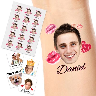 Personalized Temporary Tattoos, Custom Face Tattoos for Birthday Wedding Bachelorette Party, 1 Set of 15 Pieces Customized Tattoos Temporary