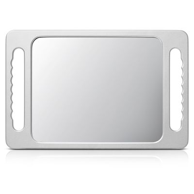 TASALON Unbreakable Hand Mirror with Double Handle- Large Handheld Barber Mirror for Hair and beauty Salon - Durable Hand Held Mirrors for barbershop - Haircut Mirror with Double Handgrip- Silver Gray
