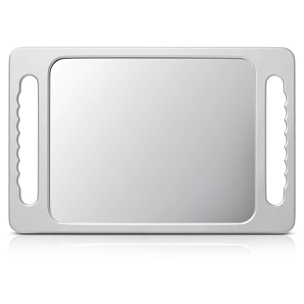 TASALON Unbreakable Hand Mirror with Double Handle- Large Handheld Barber Mirror for Hair and beauty Salon - Durable Hand Held Mirrors for barbershop - Haircut Mirror with Double Handgrip- Silver Gray