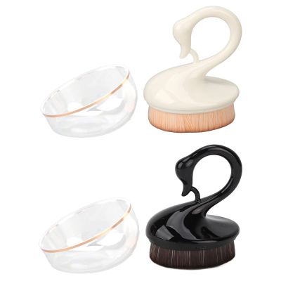 Nail Dust Remover Brush, Swan Appearance Nail Clean up Brush Soft Bristles with Lid Nail Powder Cleaner Brush Set Nail Supply for Nail Salon