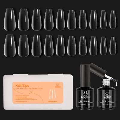 beetles Gel Polish 2 in 1 Nail Glue and Base Gel Kit for Acrylic Nails,and Medium Coffin False Nails Tips 500Pcs Fake Gel Tips