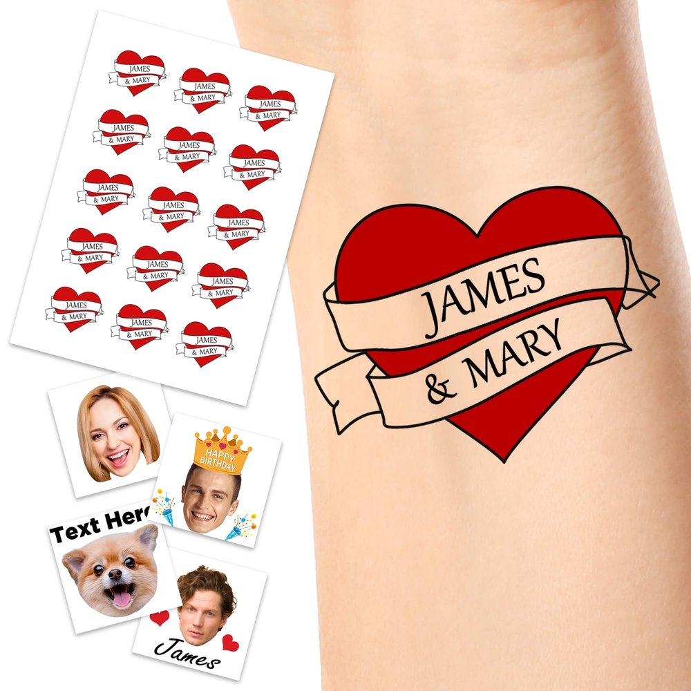 Personalized Temporary Tattoos, Custom Face Tattoos for Birthday Wedding Bachelorette Party, 1 Set of 15 Pieces Customized Tattoos Temporary