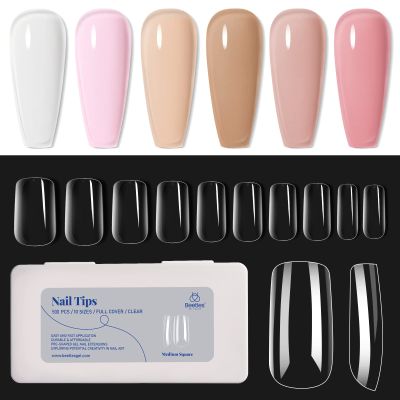 beetles Gel Polish Set- 6 Colors Transparent Jelly Milky White Sheer Pink Nude,and Medium Square False Nails Tips 500Pcs