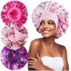 3PCS Extra Large Satin Bonnets for Sleeping, Hair Bonnets for Black Women Braids Curly Hair, E view 1