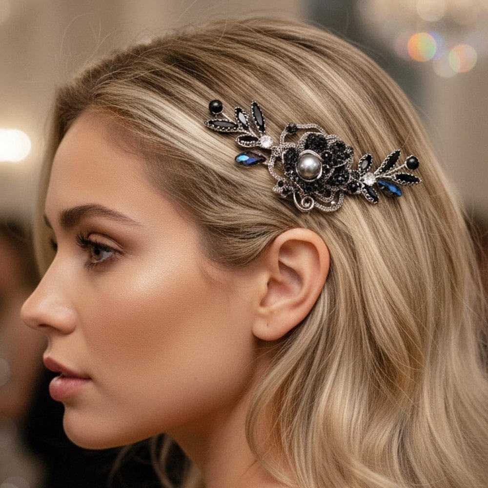 Casdre Black Wedding Hair Comb Silver Rhinestone Bridal Hair Piece Crystal Evening Party Hair Accessories for Women and Girls