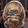 Casdre Black Wedding Hair Comb Silver Rhinestone Bridal Hair Piece Crystal Evening Party Hair Accessories for Women and Girls view 3