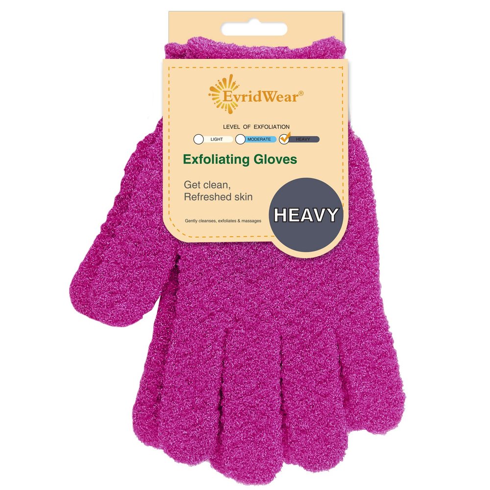 Evridwear Exfoliating Dual Texture Bath Gloves for Shower, Spa, Massage and Body Scrubs, Dead Skin Cell Remover, Gloves with Hanging Loop (1 Pair Innuendo Heavy Glove)