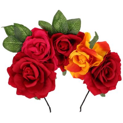 OSALADI Rose Wedding Headband, Halloween Floral Headpiece Hair Hoop, Day of The Dead Mexican Headband Hair Accessories for Wedding Prom Birthday Cosplay Party Photo Prop
