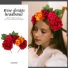 OSALADI Rose Wedding Headband, Halloween Floral Headpiece Hair Hoop, Day of The Dead Mexican Headband Hair Accessories for Wedding Prom Birthday Cosplay Party Photo Prop view 3