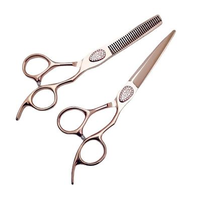 Professional Hair Cutting Shears, 6 inch Professional Japan 440c Upscal scissor rose gold hair scissors cutting barber haircut thinning shears hairdresser scissors set (Size : Set)