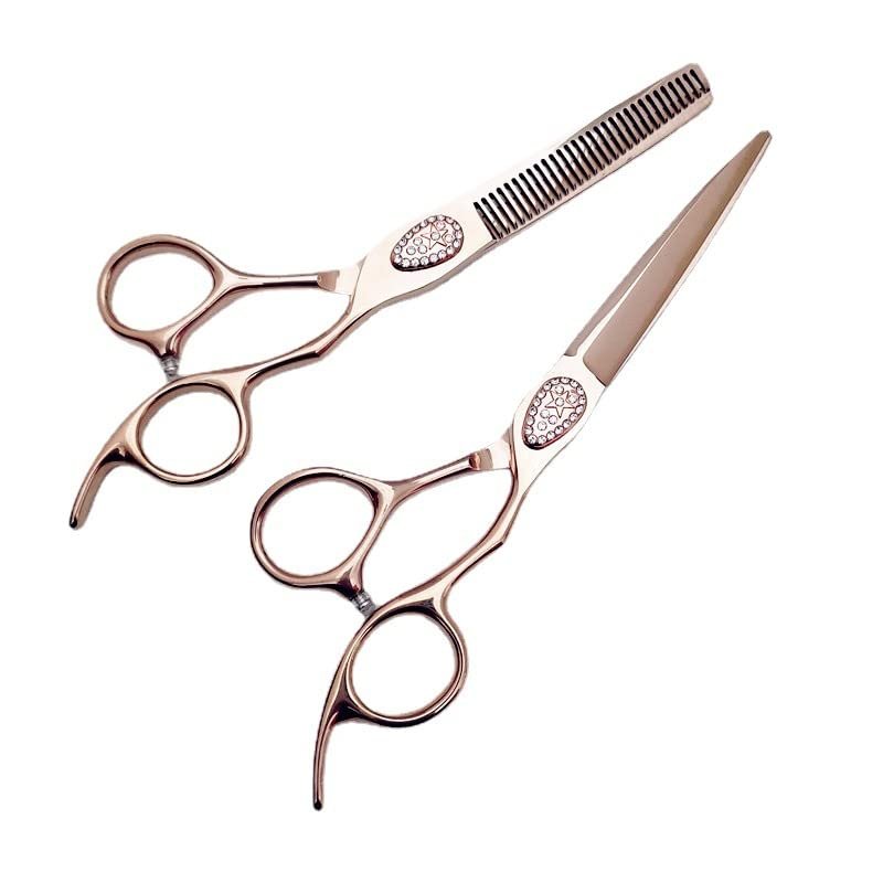 Professional Hair Cutting Shears, 6 inch Professional Japan 440c Upscal scissor rose gold hair scissors cutting barber haircut thinning shears hairdresser scissors set (Size : Set)