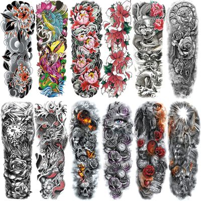 Temporary Tattoos Sleeves, 12 Sheets (L19xW7) Full arm temporary tattoos, Sleeve Tattoos for Men and Women Adult