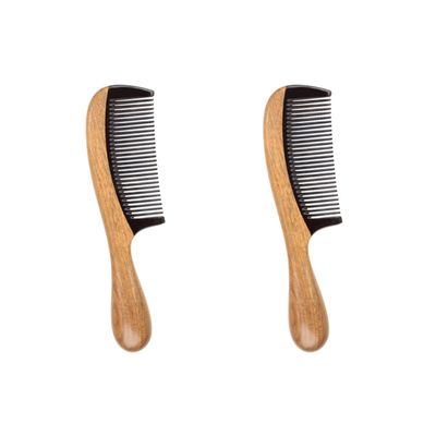 Beavorty 2pcs Natural Sandalwood Horn Comb Detangler Round Handle for Hairdressing Accessories