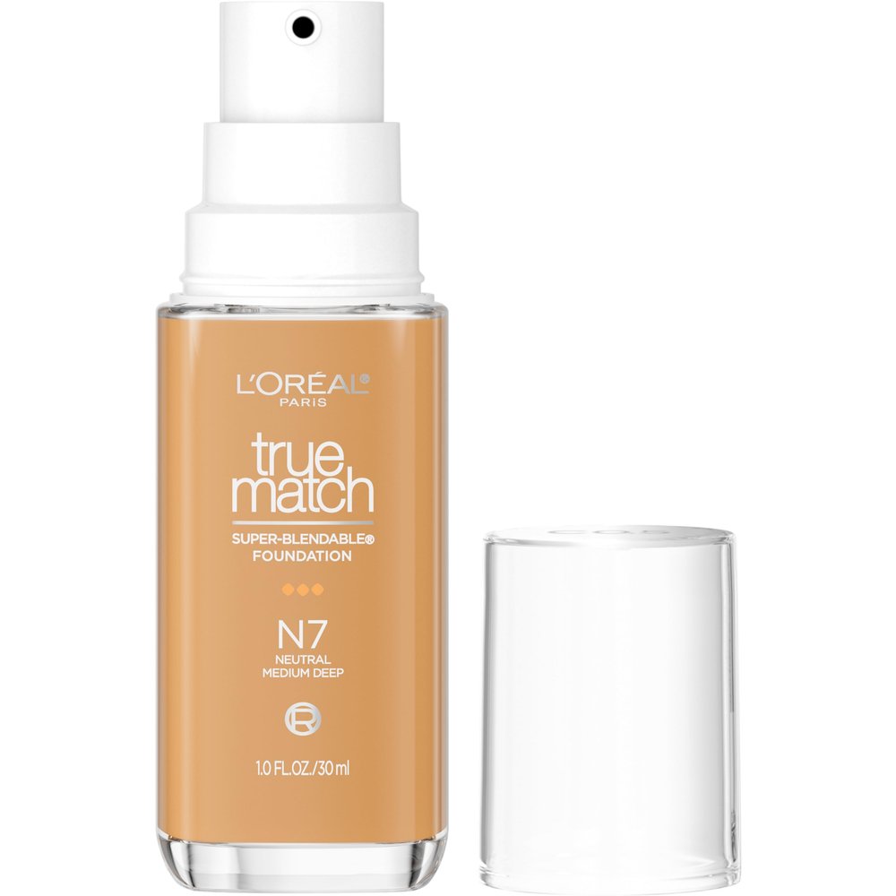 L'Oreal Paris True Match Super-Blendable Foundation, Medium Coverage Liquid Foundation Makeup, N7, Medium Deep, 1 Fl Oz