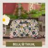 Bella Taylor Large Quilted Cotton Makeup Pouch for Women, Travel Cosmetic Bag, Quilted Cotton Delicate Floral Charcoal view 2