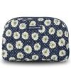 Bella Taylor Large Quilted Cotton Makeup Pouch for Women, Travel Cosmetic Bag, Quilted Cotton Dotted Daisy Navy Floral view 1