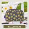 Bella Taylor Large Quilted Cotton Makeup Pouch for Women, Travel Cosmetic Bag, Quilted Cotton Dotted Daisy Charcoal Floral view 2