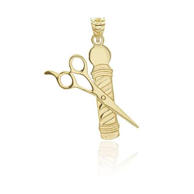 Claddagh Gold - 10K Yellow Gold Personalized Name Hair Stylist Scissor and Barber Shop Pole Engravable Pendant