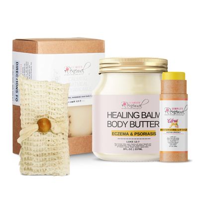 Complete Renewal - Ultimate Skin Care Gift Basket, Self Care Gift Set for Women, Body & Face Skin Care Set, At-Home Spa Kit, All-Natural Skin Care Kit, Mesh Cloth + Soap + Lip Balm + Body Butter