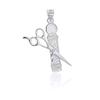 14K White Gold Personalized Name Hair Stylist Scissor and Barber Shop Pole Engravable Pendant view 1