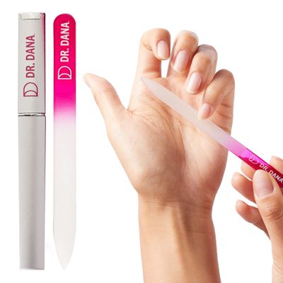 Dr. Dana Glass Nail File with Case - Premium Double-Sided Etched Crystal Nail File for Natural Nails, Protective Travel Case Included Ideal Self Care Gift, Professional Quality by Dr. Dana