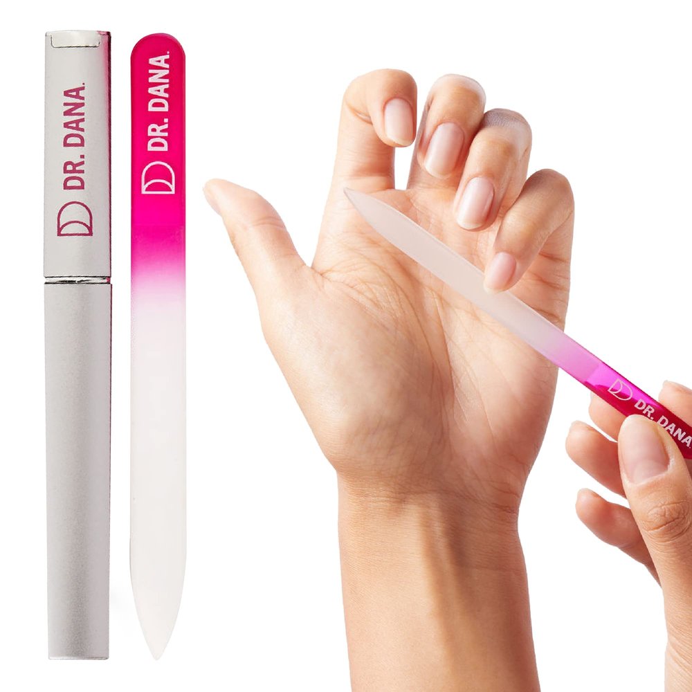 Dr. Dana Glass Nail File with Case - Premium Double-Sided Etched Crystal Nail File for Natural Nails, Protective Travel Case Included  Ideal Self Care Gift, Professional Quality by Dr. Dana