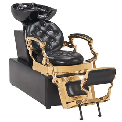 BarberPub Vintage Shampoo Chair, Ceramic Shampoo Bowl Sink Station, Hair Stylist Chairs for Spa Beauty Salon 9010 (Gold)
