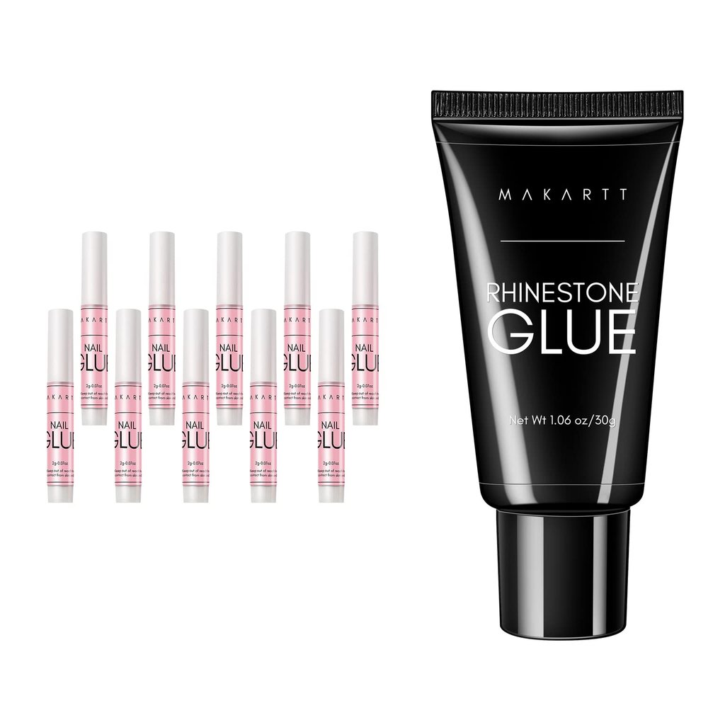 Makartt Nail Glue with Nail Rhinestone Glue Gel Bundle, 1.06oz Super Strong Nail Gem Glue Gel for Nail, 10PCS Nail Glue for Acrylic Nails Press On Nails Professional