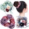 3Pieces Big Hair Silk Scrunchies with Flowers and Crystal Decorated for Thick Hair Elastic Ties for Girls & Women(Purple,Green,Blue) view 1