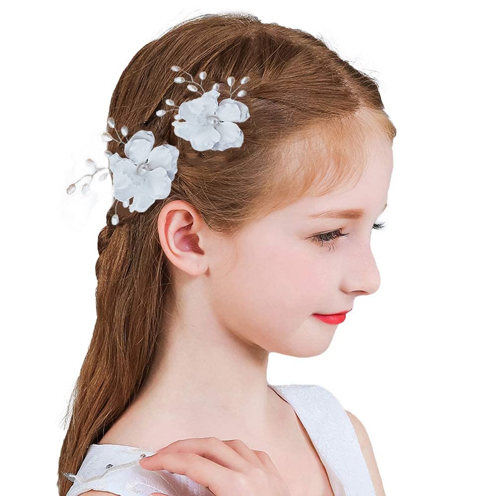 2PCS Flower Girls Hair Accessories White Floral Wedding Hair Pins Headpiece for Women Bridal Bridesmaids