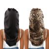 2pcs Extra Long Hair Satin Bonnet for Women, Single-Layer Night Sleep Cap Bonnet with Elastic Band for Braids/Dreadlocks/locs/Curly/Long Hair (Black+Leopard) view 1