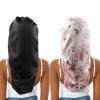 2pcs Extra Long Hair Satin Bonnet for Women, Single-Layer Night Sleep Cap Bonnet with Elastic Band for Braids/Dreadlocks/locs/Curly/Long Hair (Black+Pink Flower) view 1