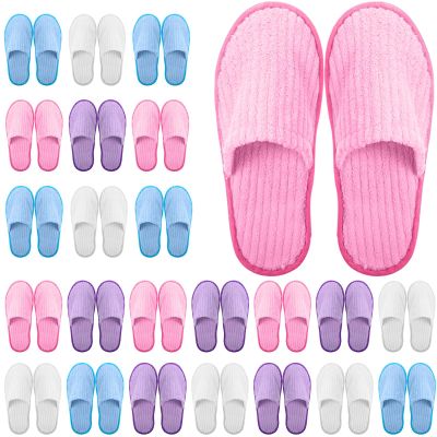 Geyoga 24 Pairs Disposable Slippers for Guests Bulk 2 Size Cotton Hotel Spa House Slippers for Graduation Wedding Party Shoeless Home Travel Individually Wrapped(Blue, Pink, Purple, White)