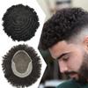 Afro Toupee for Black Men Kinky Curly Hair Units for Black Men Invisiable Swiss Lace Front Mens Toupee African American Men Brazilian Human Hair System Mens Wig (Afro Wave12mm, 7"X9"- 1# JET BLACK) view 1
