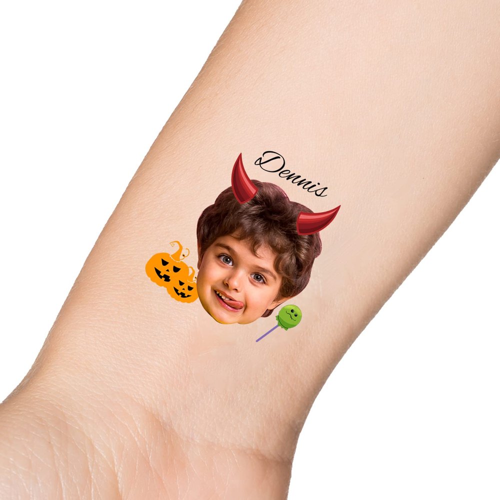 15pcs Custom Tattoos Personalized Temporary Tattoos with Photo Face Waterproof Name Logo Halloween Pumpkin Tattoos Stickers Funny For Women Men Kids Gifts for Birthday Party Wedding Bride Groom Decor