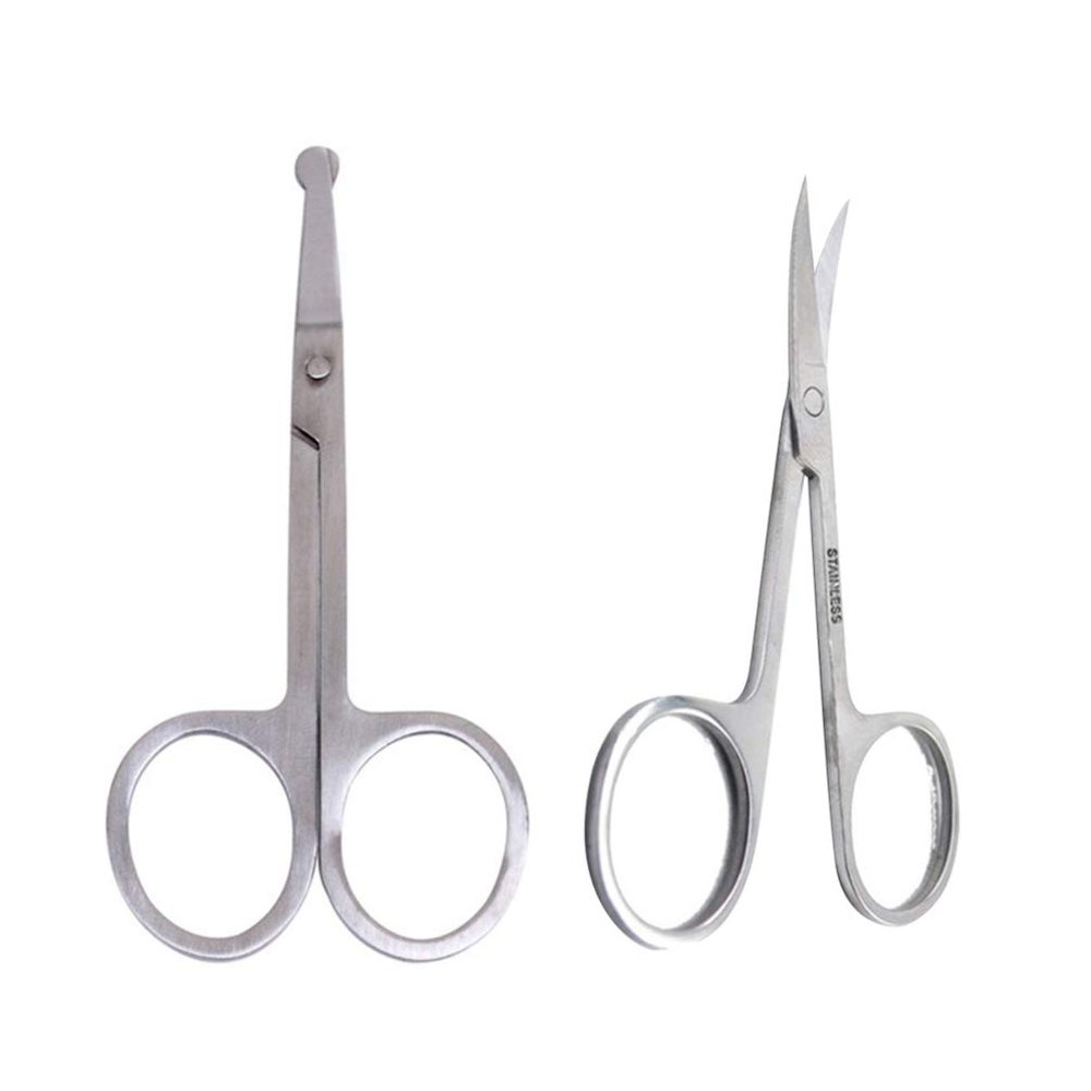 SHERCHPRY Nose Hair Eyebrow Trimmer Scissors 2pcs Safety Stainless Steel Rounded Edges