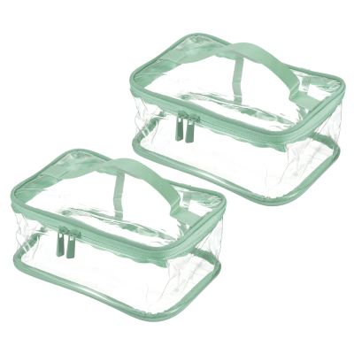 PATIKIL 8.3"x5.9"x3.5" Clear Toiletry Bag, 2 Pack PVC Makeup Bag Cosmetic Pouch with Zipper Handle Strap Waterproof for Travel Home Storage, Green