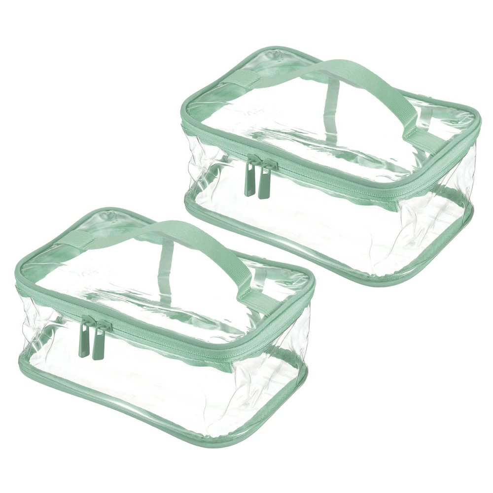 PATIKIL 8.3"x5.9"x3.5" Clear Toiletry Bag, 2 Pack PVC Makeup Bag Cosmetic Pouch with Zipper Handle Strap Waterproof for Travel Home Storage, Green
