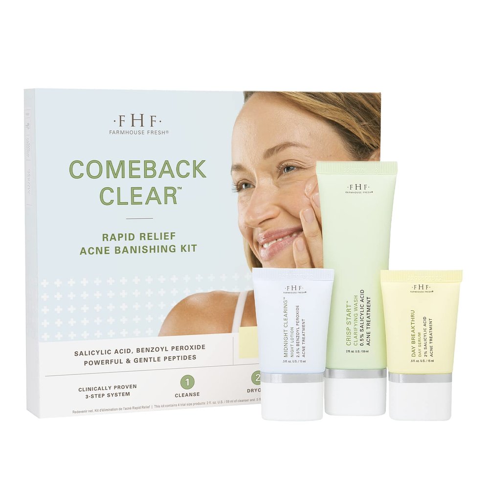 FarmHouse Fresh Acne Kit, Acne Treatment For Face. Acne Face Wash, Acne Soap. Comeback Clear Rapid Relief Acne Banishing Kit