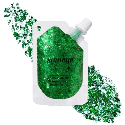 Holographic Face Glitter Gel Body Shimmer Makeup for for Hair, Face, Clavicle, Arm, Nail, Eyeshadow, Long Lasting Waterproof Party Glitter for St. Patrick's Day, 1.35oz (Grass Green #16)