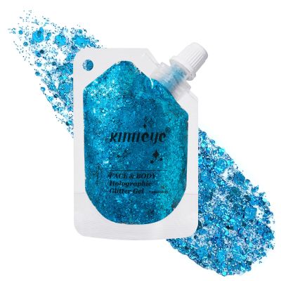 Holographic Face Glitter Gel Body Shimmer Makeup for for Hair, Face, Clavicle, Arm, Nail, Eyeshadow, Long Lasting Waterproof Mermaid Sequins Party Glitter for Rave Festival, 1.35oz (Sky Blue #8)