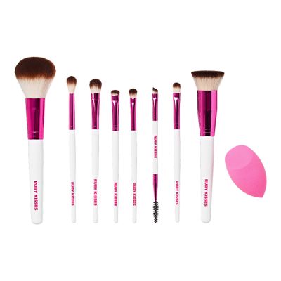Ruby Kisses Makeup Brush Set Powder, Blending, Eyeshadow, Eyebrow, Eyeliner Brush and Spoolie, Blending Sponge 9PCS Set