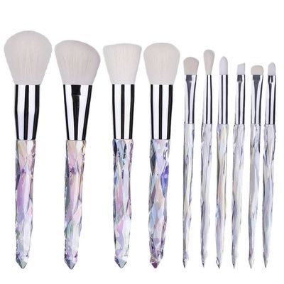 Sxdthy Makeup Brushes 10PCS Crystal Makeup Brushes Set Cosmetic Beauty Powder Brush Concealer Eye Shadow Complete Makeup Kit Cruelty-Free Synthetic Fiber Bristles, (Color : White)