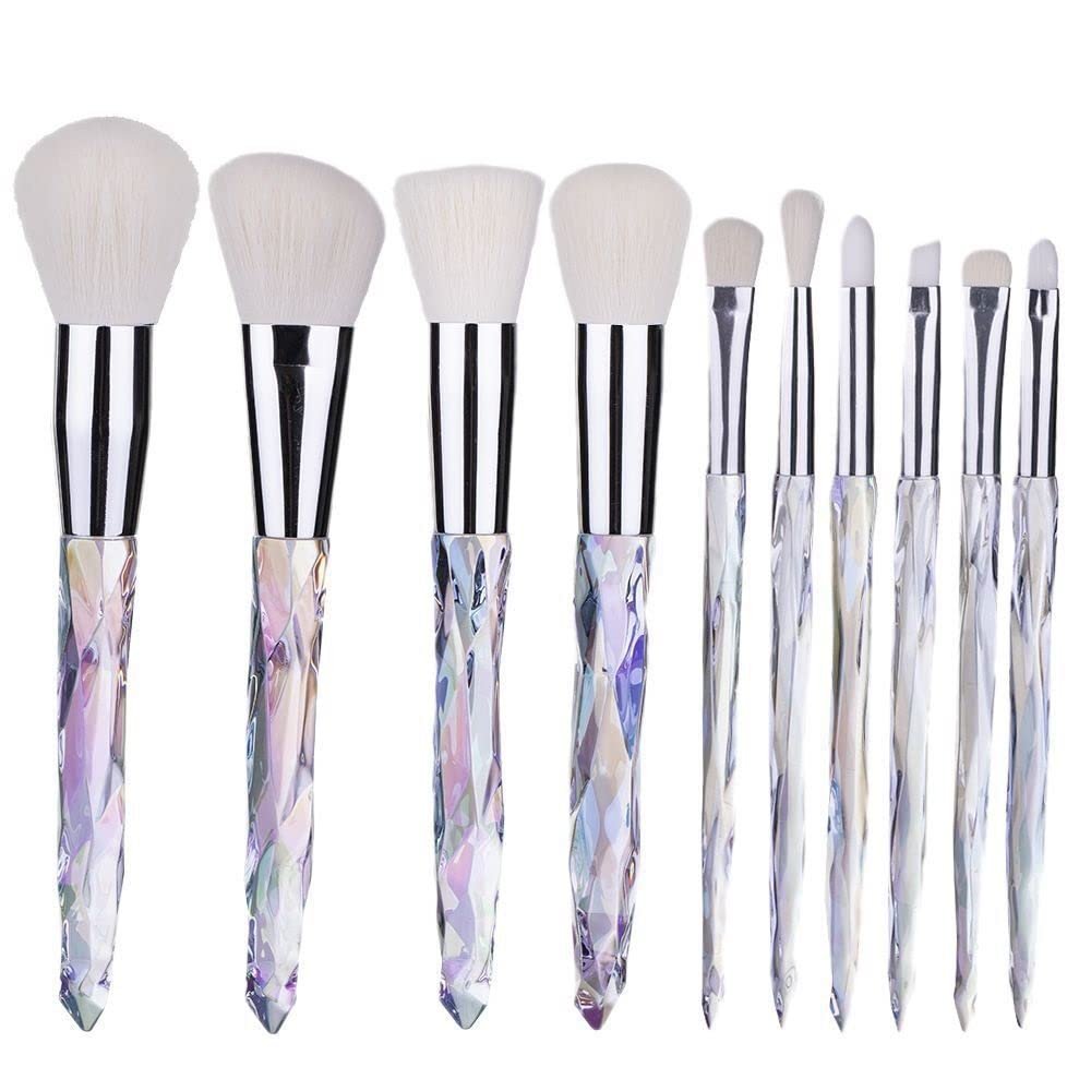 Sxdthy Makeup Brushes 10PCS Crystal Makeup Brushes Set Cosmetic Beauty Powder Brush Concealer Eye Shadow Complete Makeup Kit Cruelty-Free Synthetic Fiber Bristles, (Color : White)