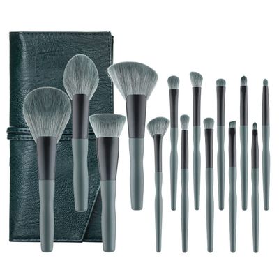 Sxdthy 14Pcs Soft Makeup Brush Set Green Makeup Foundation Powder Blush Eyeshadow Lip Gloss Makeup Brush Kit Cruelty-Free Synthetic Fiber Bristles, (Color : Green)
