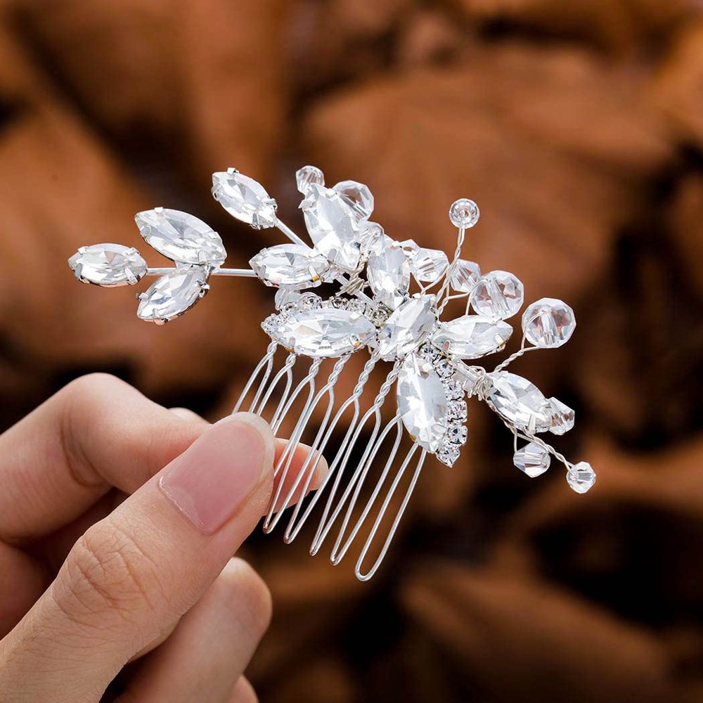 Foyte Crystal Bride Wedding Hair Comb Silver Rhinestone Bridal Headpieces Pearl Hair Pieces Bridesmaid Side Combs Hair Accessories for Women (crystal pearl)