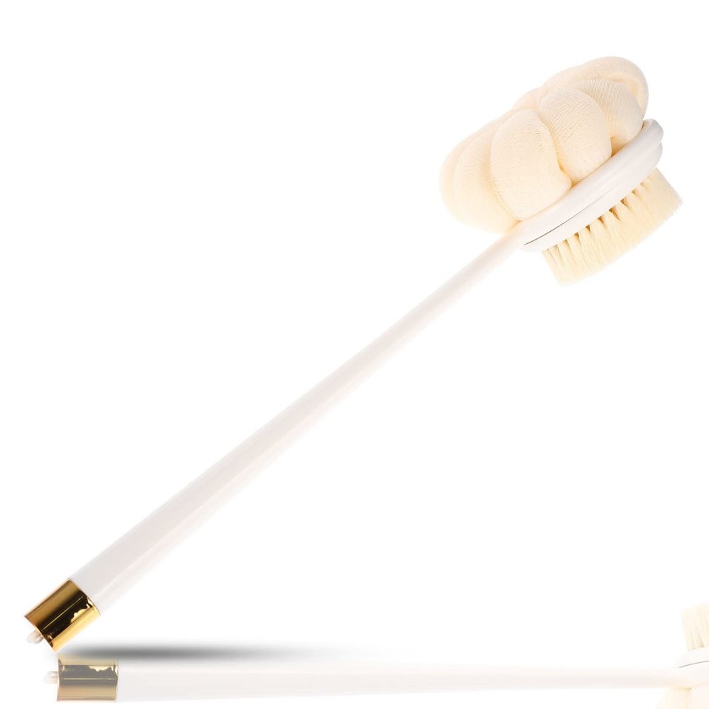 FOMIYES Long Handle Shower Brush Double-Sided Bath Back Scrubber Soft Bristles