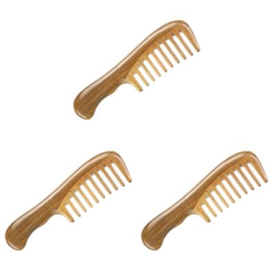 Healifty 3pcs Sandalwood Wide Tooth Comb Natural Coarse Tooth Massage Hair Comb for Detangling and Relaxation Lightweight and Portable Wooden Grooming Tool Khaki